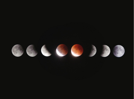 Progression of moon phases during a total lunar eclipse.